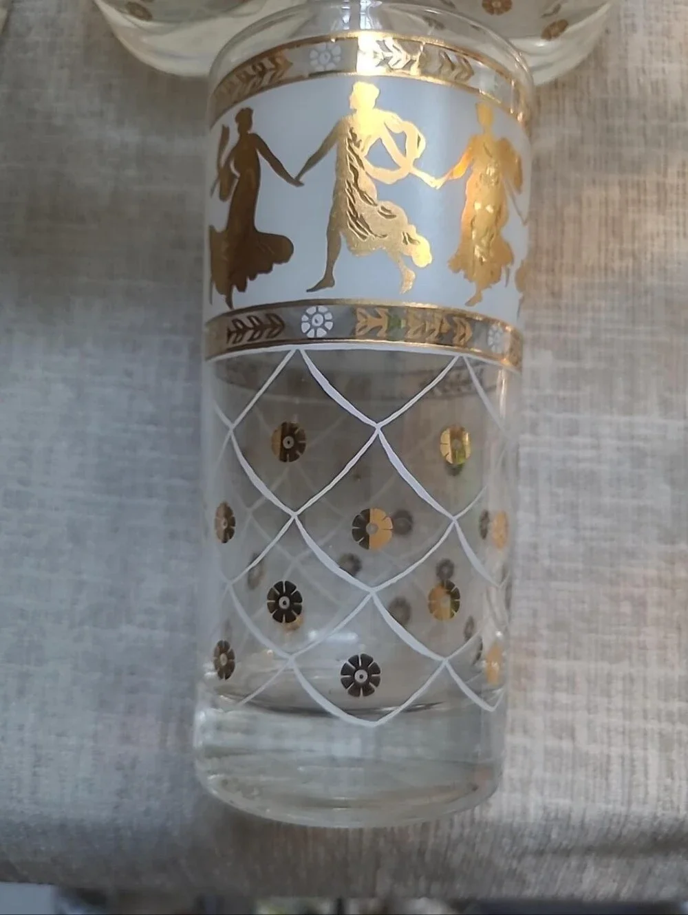 Vintage MCM Culver Style Roman Goddess Highball Glasses - 22k Gold Accent Set 6